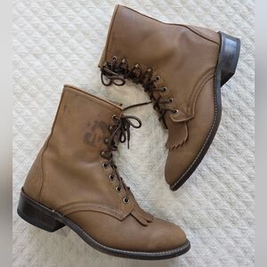 Laredo Roper Kiltie Western Riding Boots Size 9 Tan Leather Granny Witchy
